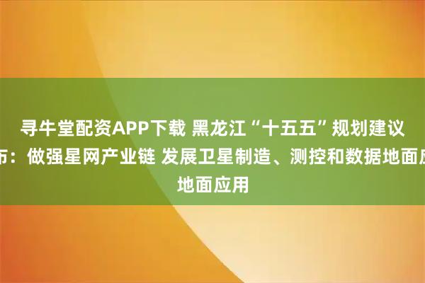 寻牛堂配资APP下载 黑龙江“十五五”规划建议发布：做强星网产业链 发展卫星制造、测控和数据地面应用